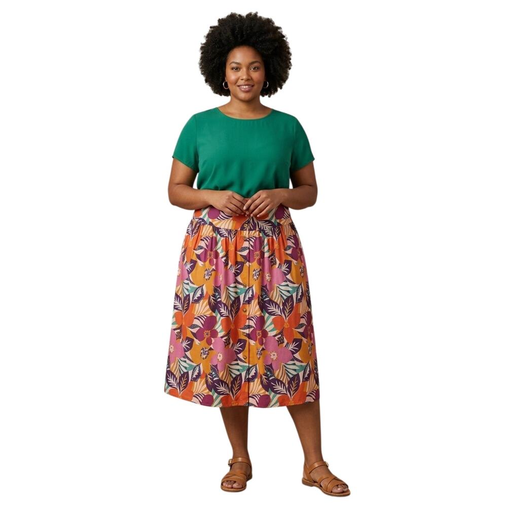 Robert Louis Orange Colorful Tropical Floral Skirt Plus 3X New Without Tags